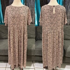 Wednesday's Girl Dalmatian Print Smock Dress Tan Black Plus Size 24 Cheetah